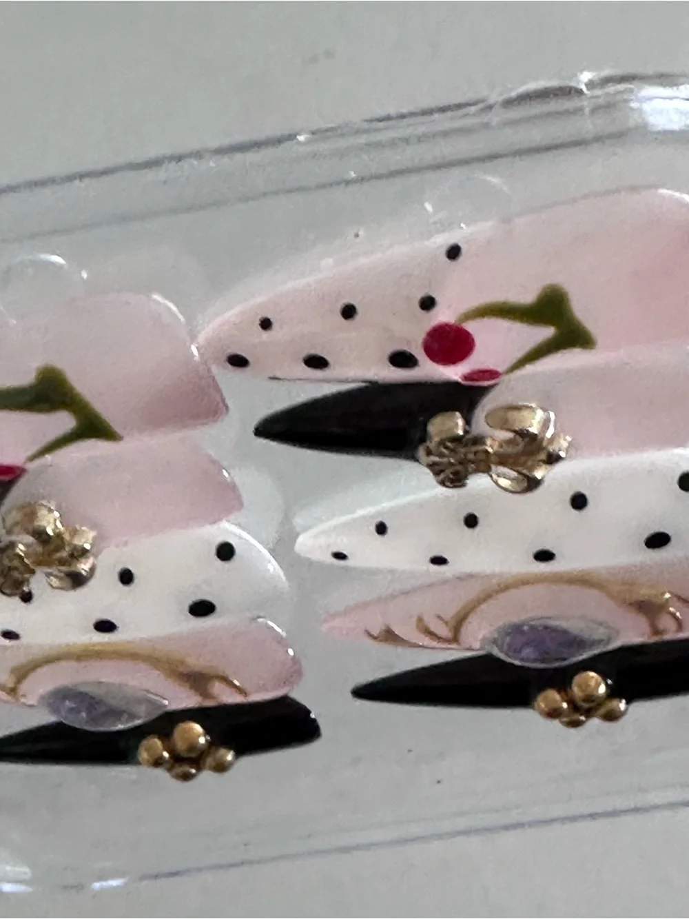 Handmade Designer-Style Press-On Nail Set - Black, White, & Gold Coquette Aesthe